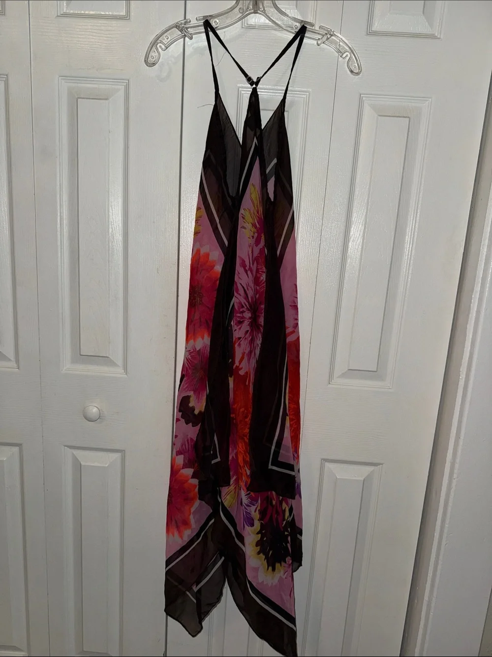 Steve Madden Brown Floral Beach Halter Cover Up with Pink and Orange Accents